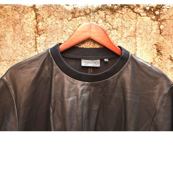 Massimo Dutti Black 100% Leather Short Sleeve Top Size L - Picture 3 of 4